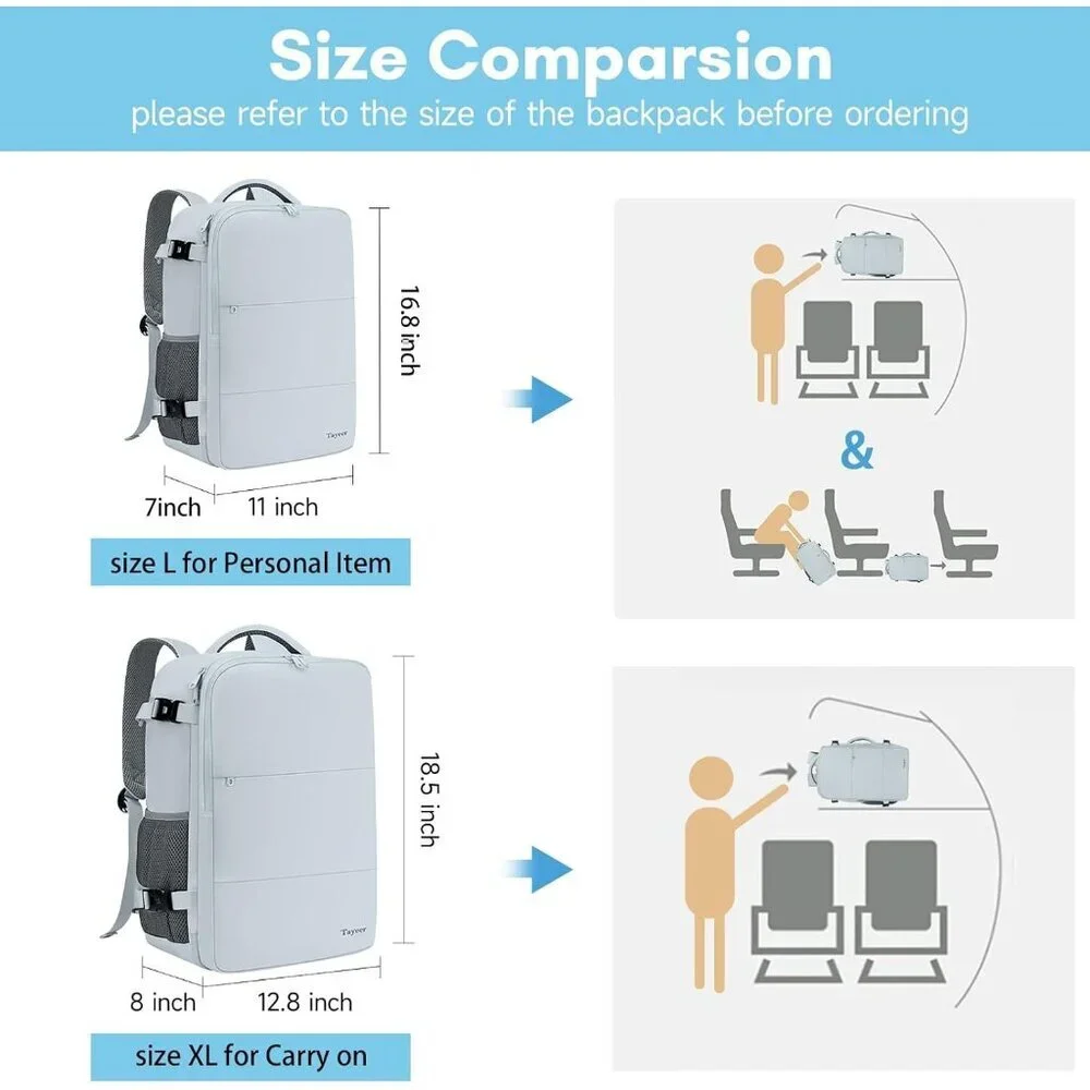 Travel Blue Backpack for Women Carry On Laptop Bag USB Port Shoe Pouch TSA